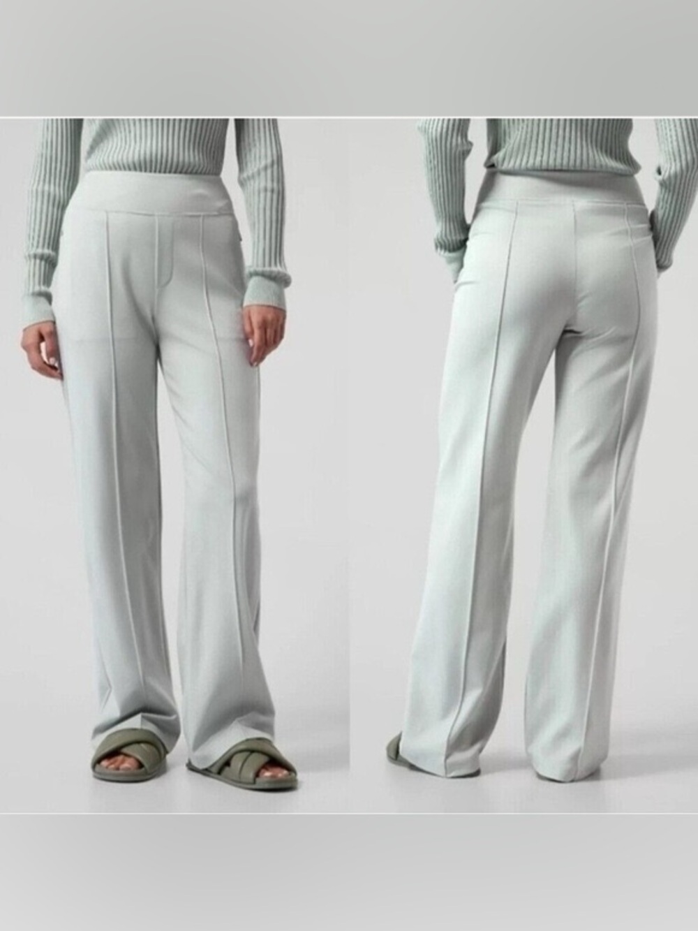 athleta sage green eastbound straight leg pants size 4